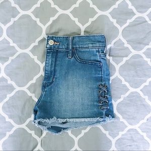 Denim High Rise Lace Up Shorts